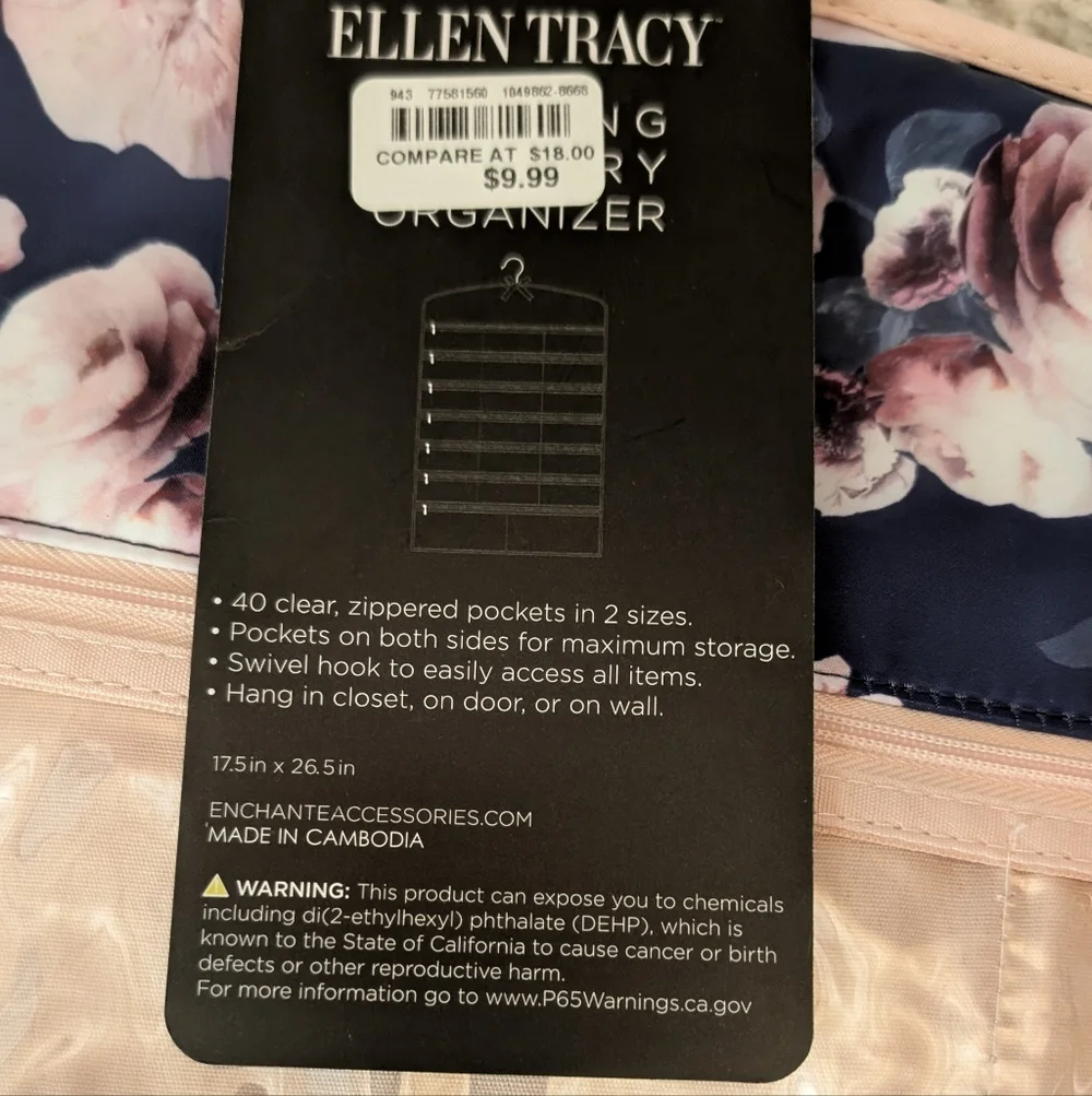 Ellen Tracy Floral Jewelry Organizer in Pink and Navy - Picture 4 of 5
